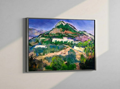House Beneath the Mountain by Gwen Zhang displayed in a champagne wood frame.