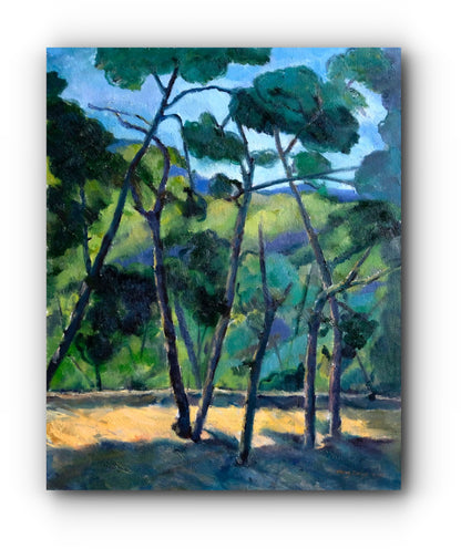 Pines In Blue Light limited-edition giclée canvas print by Gwen Zhang shown unframed against a white background.